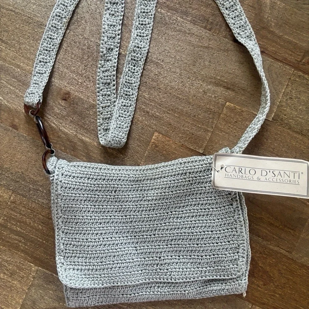 Carlo D'Santi Knit Grey Silver Crossbody Bag Purse‎
